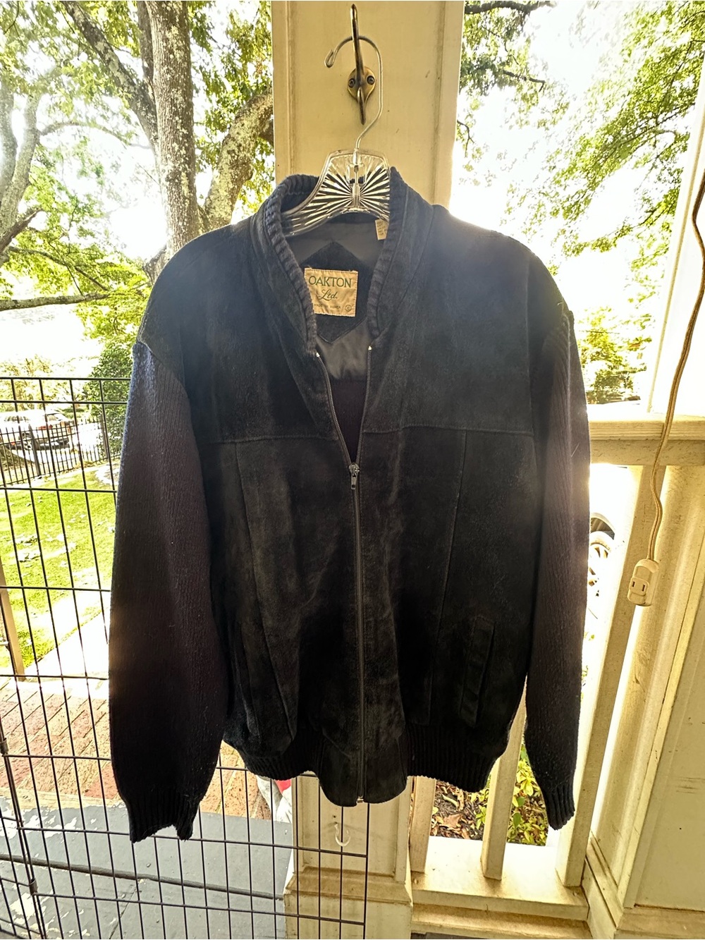 Vintage Black Oakton Sweater Jacket Coat Leather Zip Suede Men’s Size XL EUC